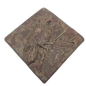 Vintage 6" bird Firehouse Tile Co art pottery tile, branch Arts & Crafts style